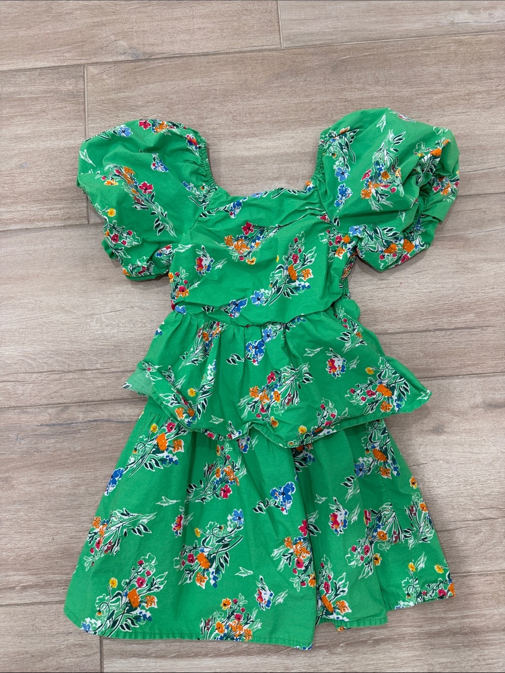 Cat & Jack Green Floral Puff-Sleeve Costume Dress